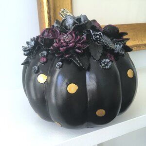 Halloween Floral Pumpkin Decor Polka Dots Tabletop Farmhouse Shabby Chic